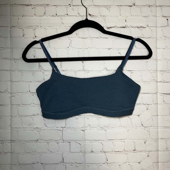 Quince Organic Cotton Scoop Neck Bralette Blue Adjustable Straps Size M - Picture 2 of 4
